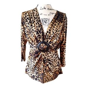 One West New York Leopard Print Top with Ring Detail Sz L